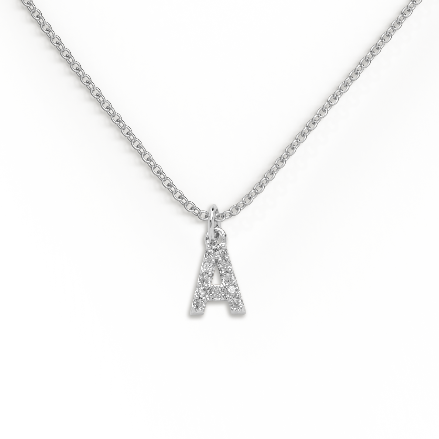 Sterling Silver Pavé Uppercase Initial Necklace