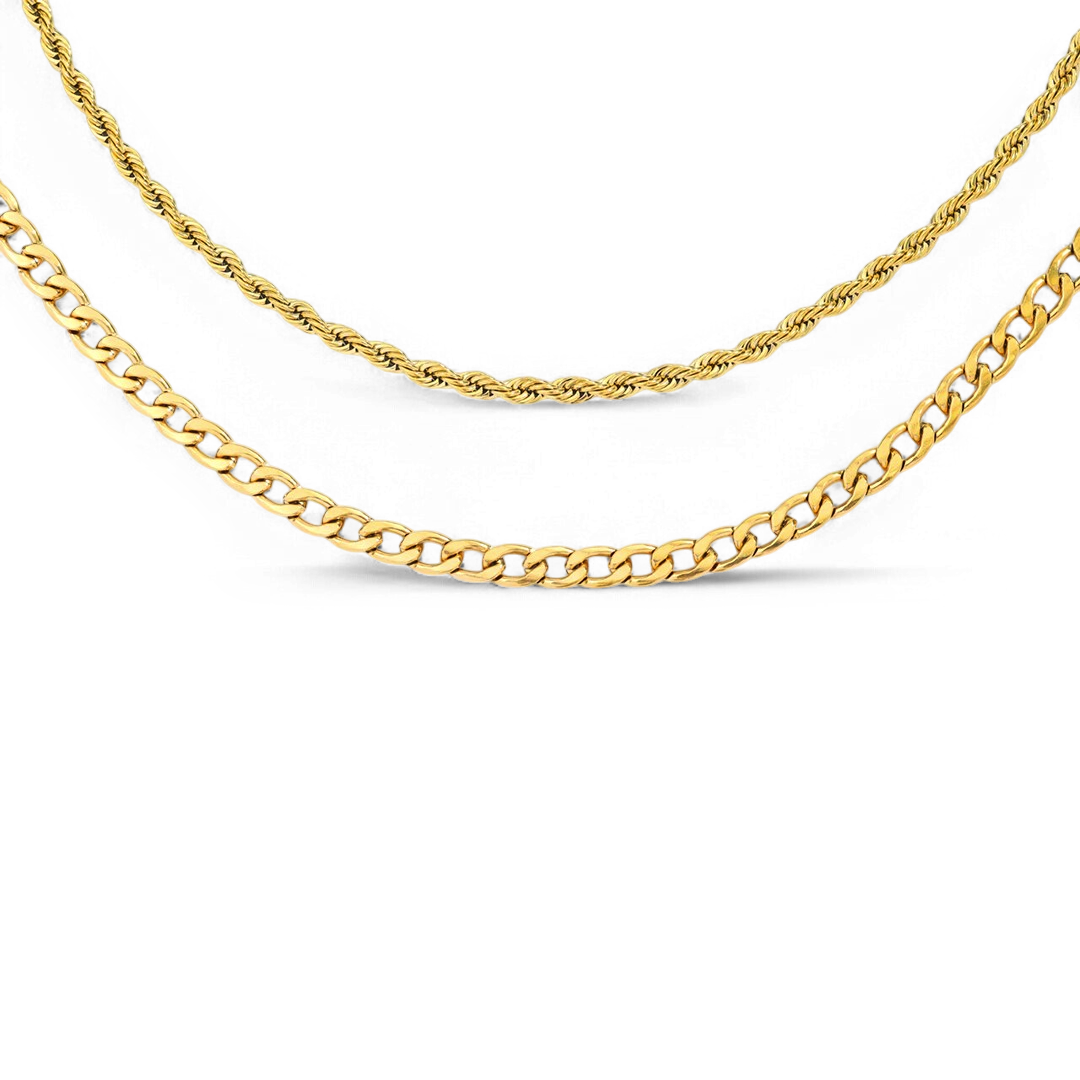 Rope & Cuban Layered Necklace Duo