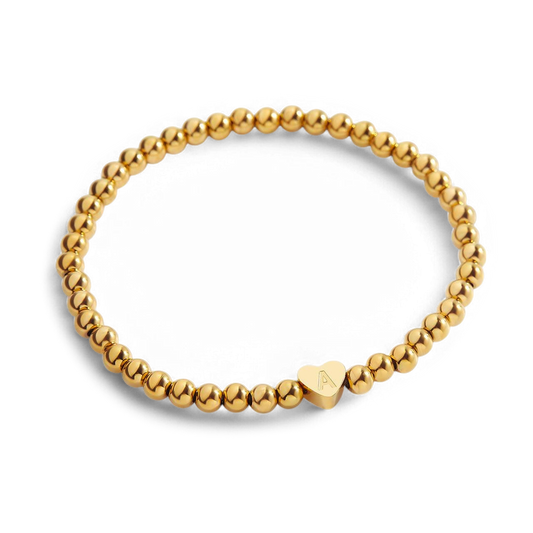 Gold Beaded Bracelet with Heart Initial