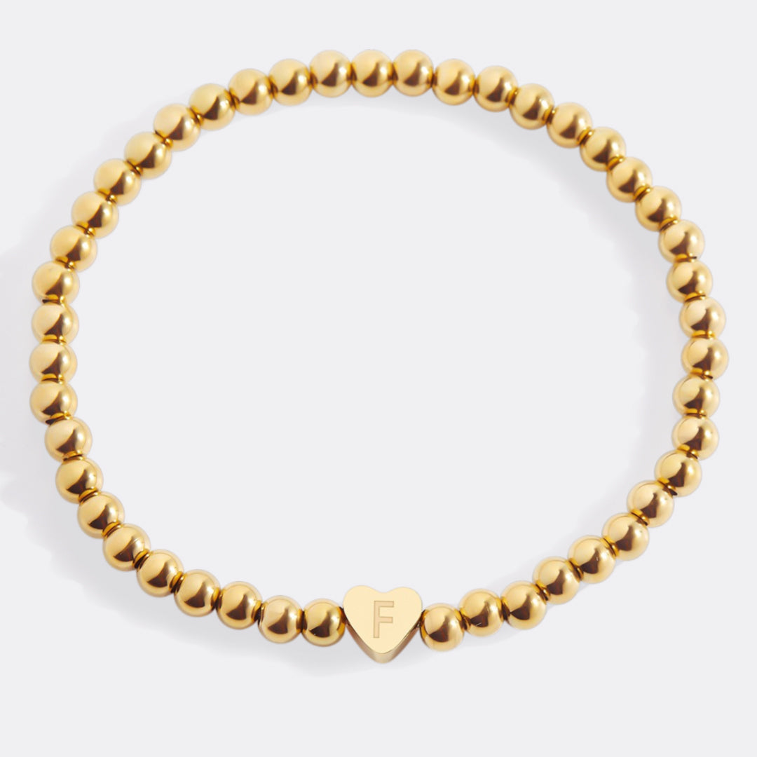 Gold Beaded Bracelet with Heart Initial
