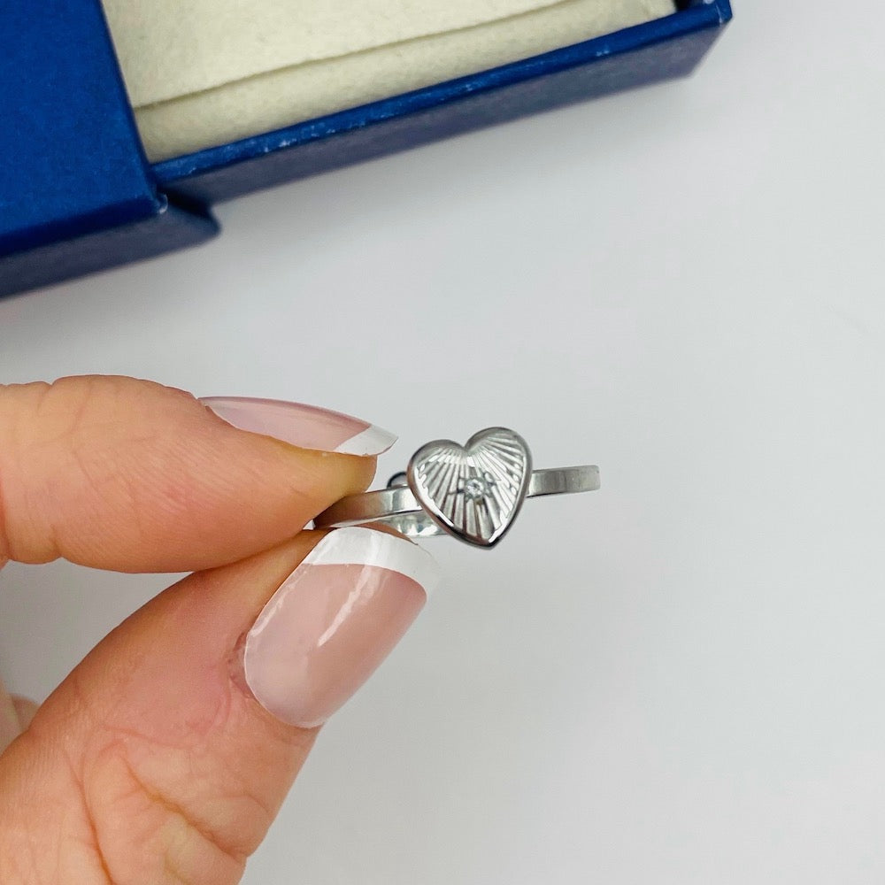 Silver Spinning Heart Celestial Adjustable Ring