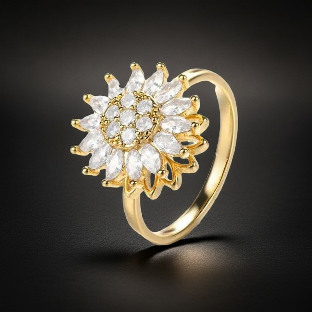 Anillo Fidget Spinner con Girasol Grande Chapado en Oro
