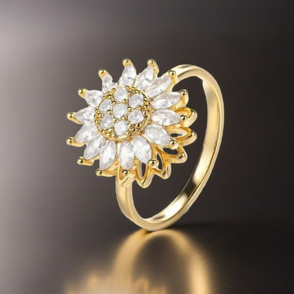 Anillo Fidget Spinner con Girasol Grande Chapado en Oro