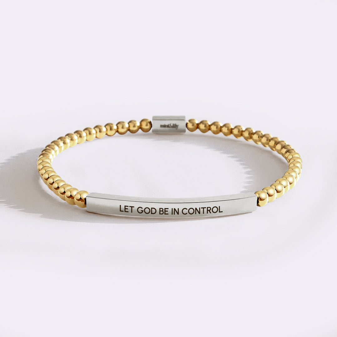 Let God Be In Control Silver Beaded Inspire Bracelet
