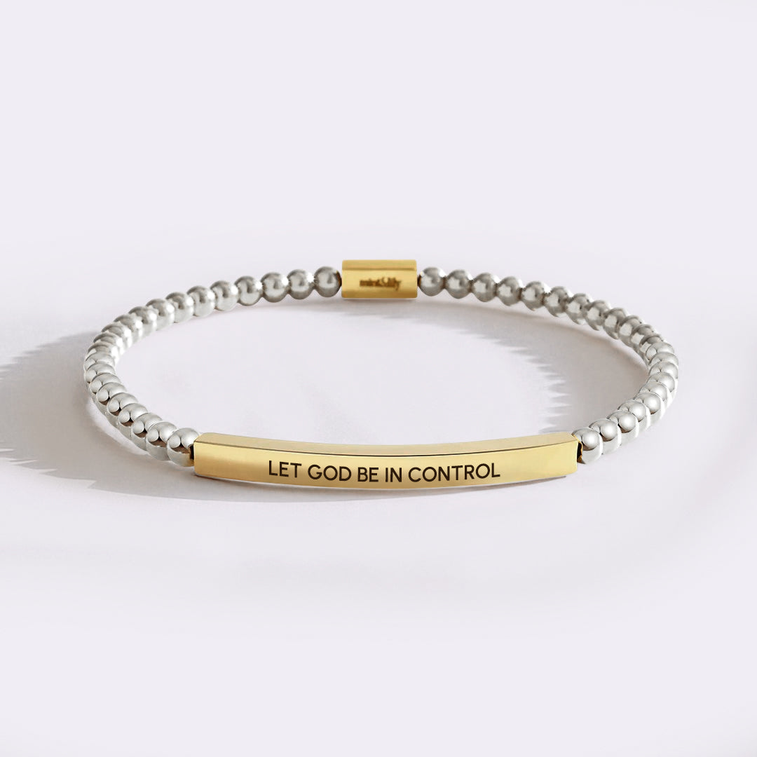 Let God Be In Control Gold Beaded Inspire Bracelet