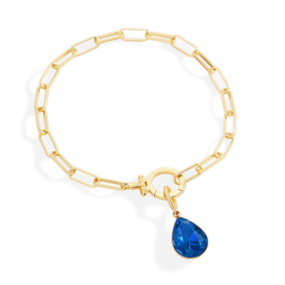 Mint Paperclip Bracelet & Teardrop Birthstone Charm