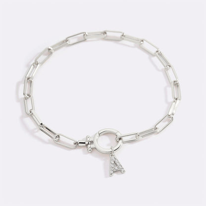 Mint Paperclip Bracelet with Pave Initial Charm