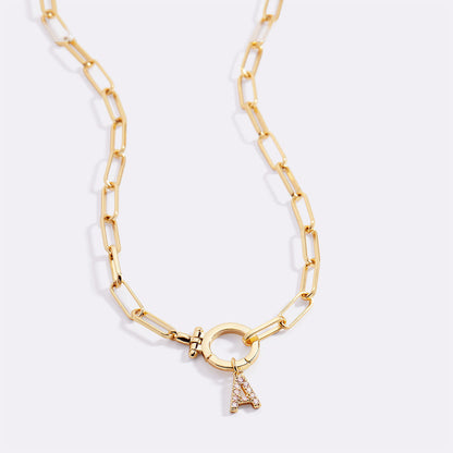 Mint Paperclip Necklace with Pave Initial Charm