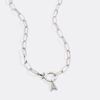 Mint Paperclip Necklace with Pave Initial Charm