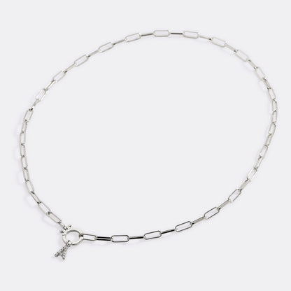 Mint Paperclip Necklace with Pave Initial Charm