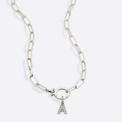 Mint Paperclip Necklace with Pave Initial Charm