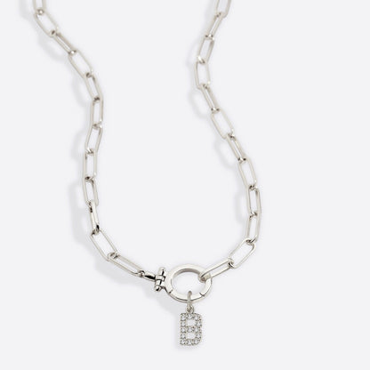 Mint Paperclip Necklace with Pave Initial Charm