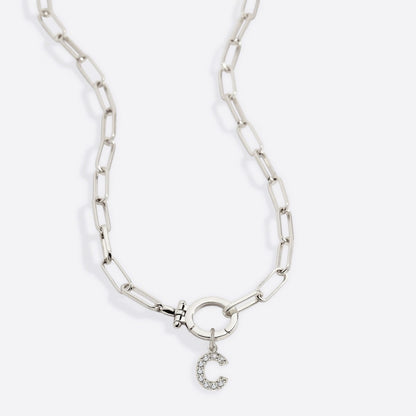 Mint Paperclip Necklace with Pave Initial Charm