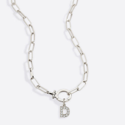 Mint Paperclip Necklace with Pave Initial Charm