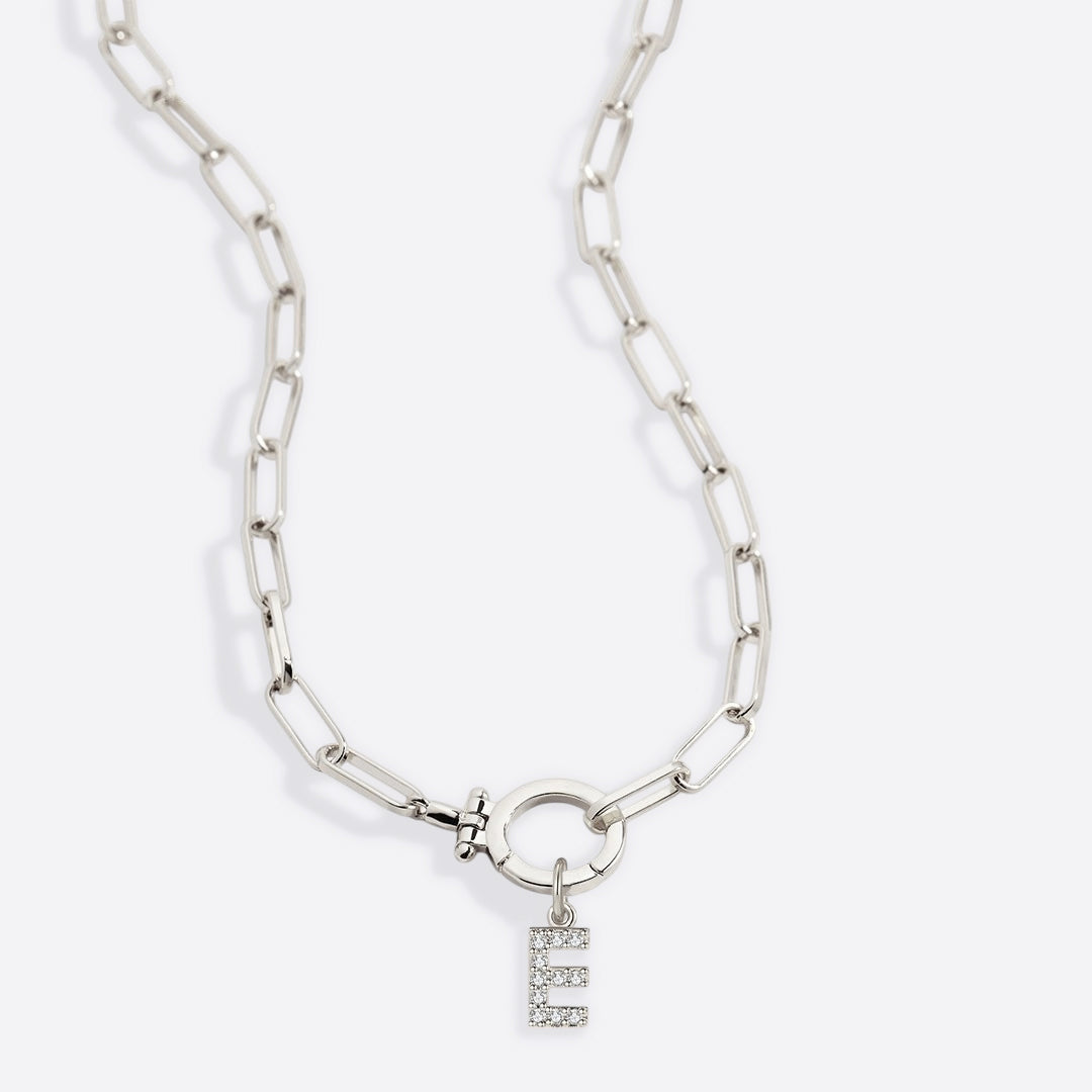 Mint Paperclip Necklace with Pave Initial Charm