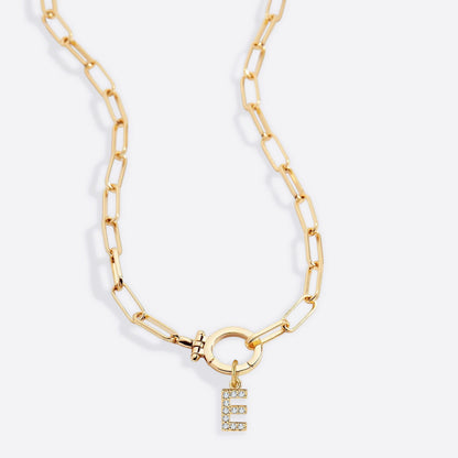 Mint Paperclip Necklace with Pave Initial Charm