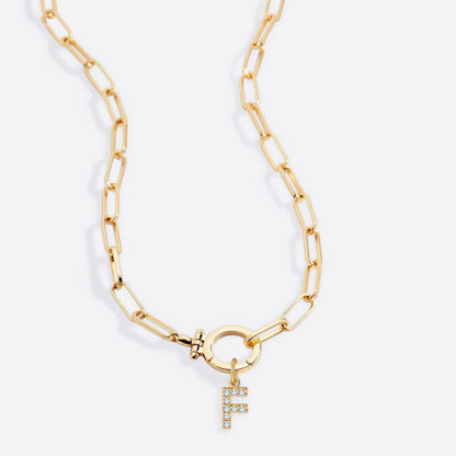 Mint Paperclip Necklace with Pave Initial Charm