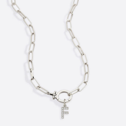 Mint Paperclip Necklace with Pave Initial Charm