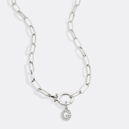 Mint Paperclip Necklace with Pave Initial Charm