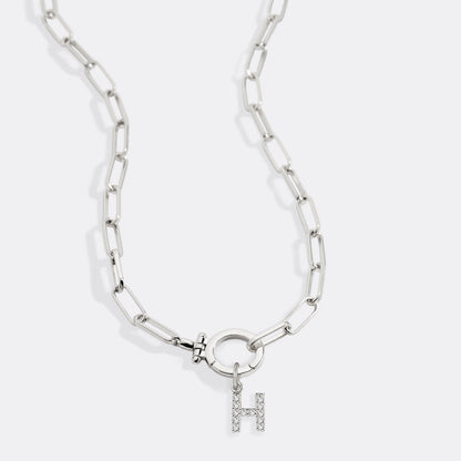 Mint Paperclip Necklace with Pave Initial Charm