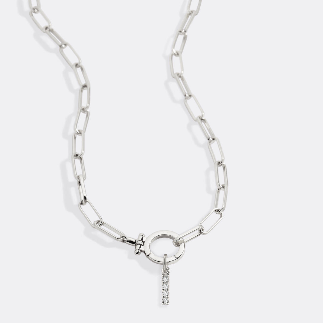 Mint Paperclip Necklace with Pave Initial Charm