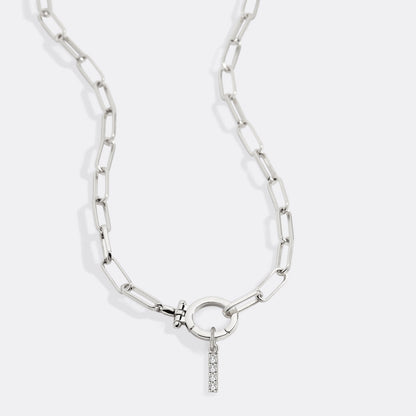 Mint Paperclip Necklace with Pave Initial Charm