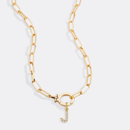 Mint Paperclip Necklace with Pave Initial Charm