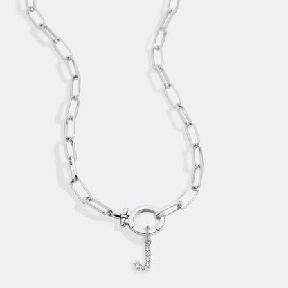 Mint Paperclip Necklace with Pave Initial Charm