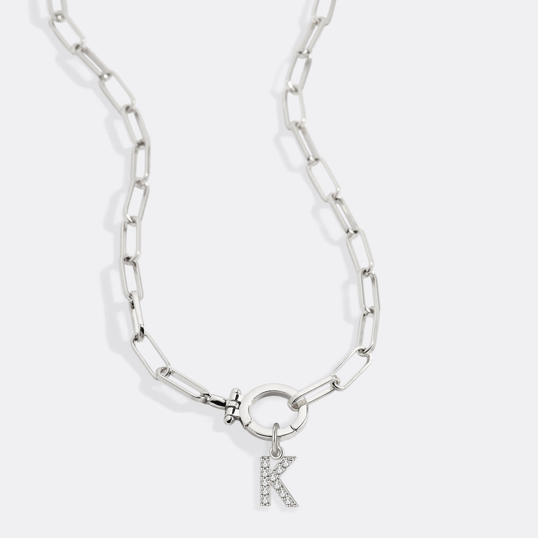 Mint Paperclip Necklace with Pave Initial Charm