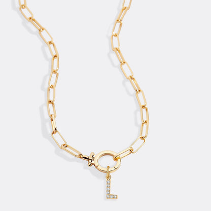 Mint Paperclip Necklace with Pave Initial Charm