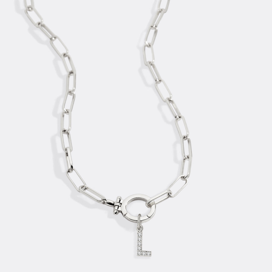 Mint Paperclip Necklace with Pave Initial Charm