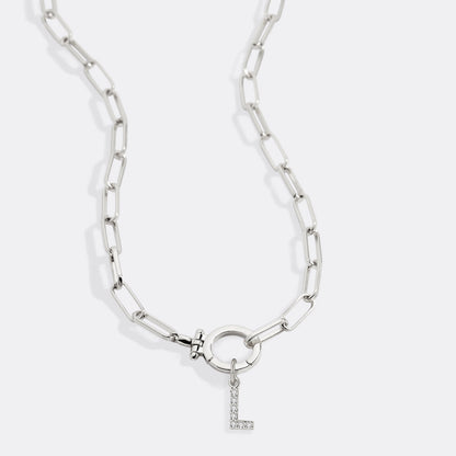 Mint Paperclip Necklace with Pave Initial Charm