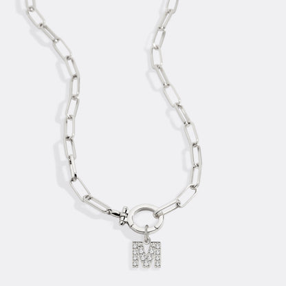 Mint Paperclip Necklace with Pave Initial Charm