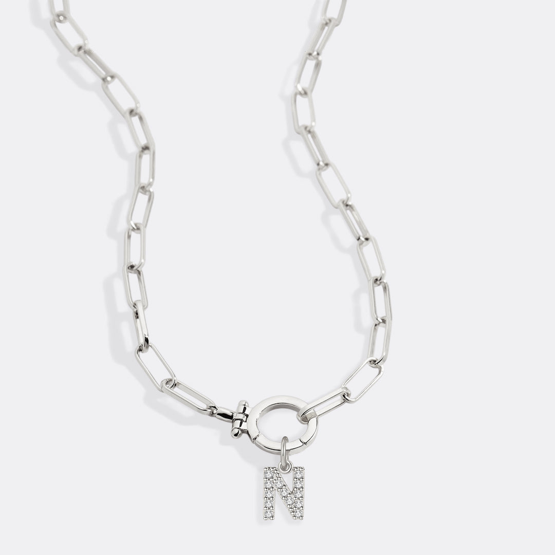 Mint Paperclip Necklace with Pave Initial Charm