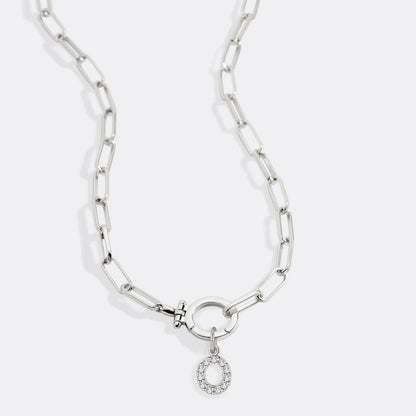 Mint Paperclip Necklace with Pave Initial Charm