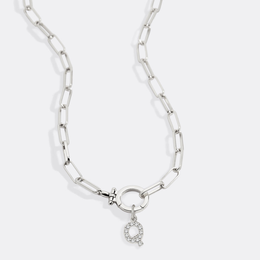 Mint Paperclip Necklace with Pave Initial Charm