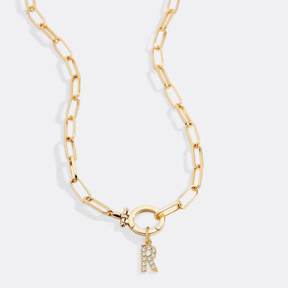 Mint Paperclip Necklace with Pave Initial Charm