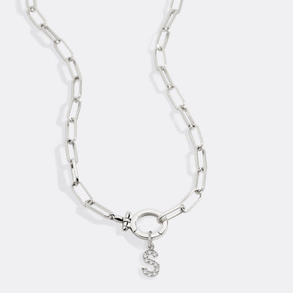 Mint Paperclip Necklace with Pave Initial Charm