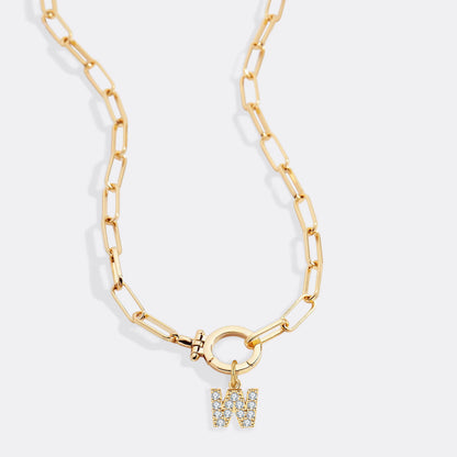 Mint Paperclip Necklace with Pave Initial Charm