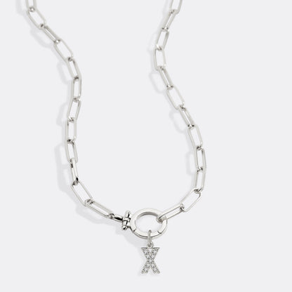 Mint Paperclip Necklace with Pave Initial Charm