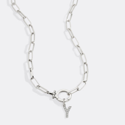 Mint Paperclip Necklace with Pave Initial Charm