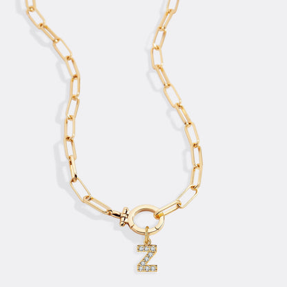 Mint Paperclip Necklace with Pave Initial Charm