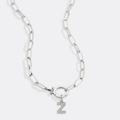 Mint Paperclip Necklace with Pave Initial Charm