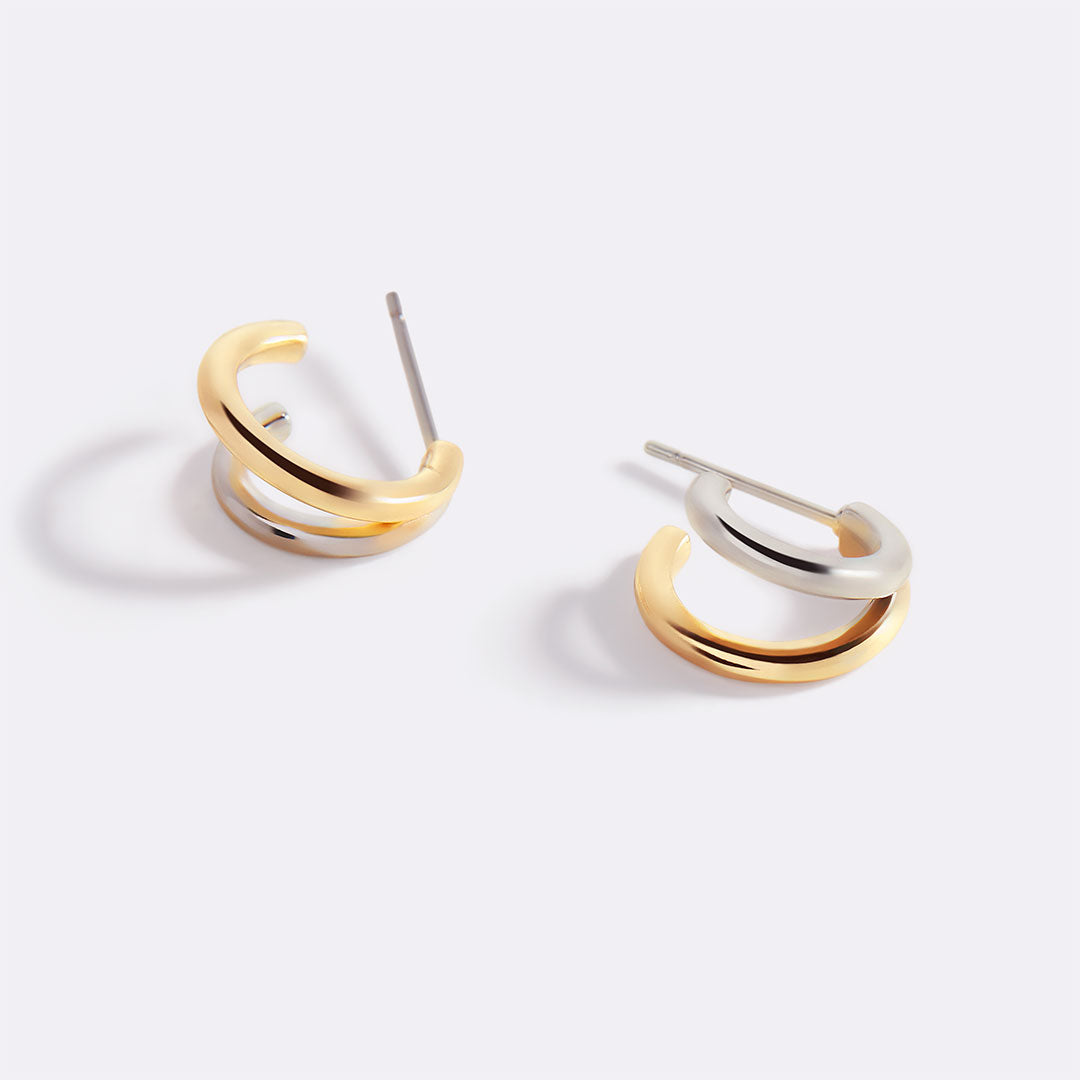 Mixed Metal Double Hoop Earrings