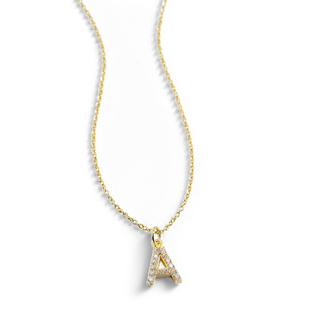 Gold Pavé Uppercase Initial Necklace