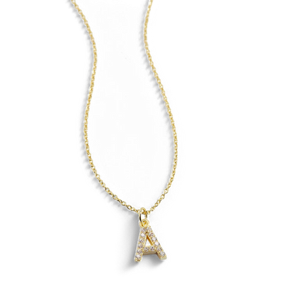 Gold Pavé Uppercase Initial Necklace