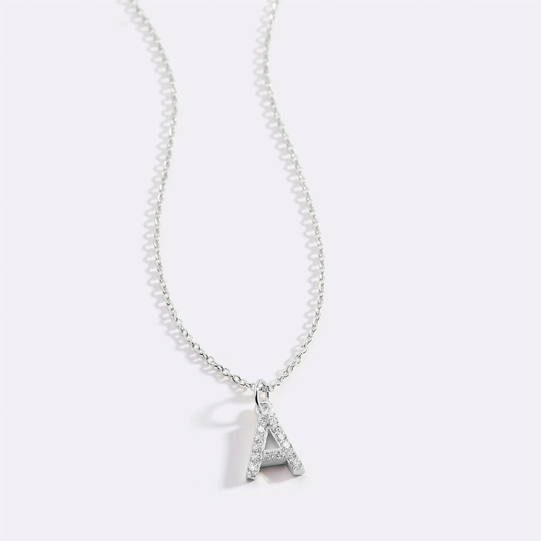Sterling Silver Pavé Uppercase Initial Necklace
