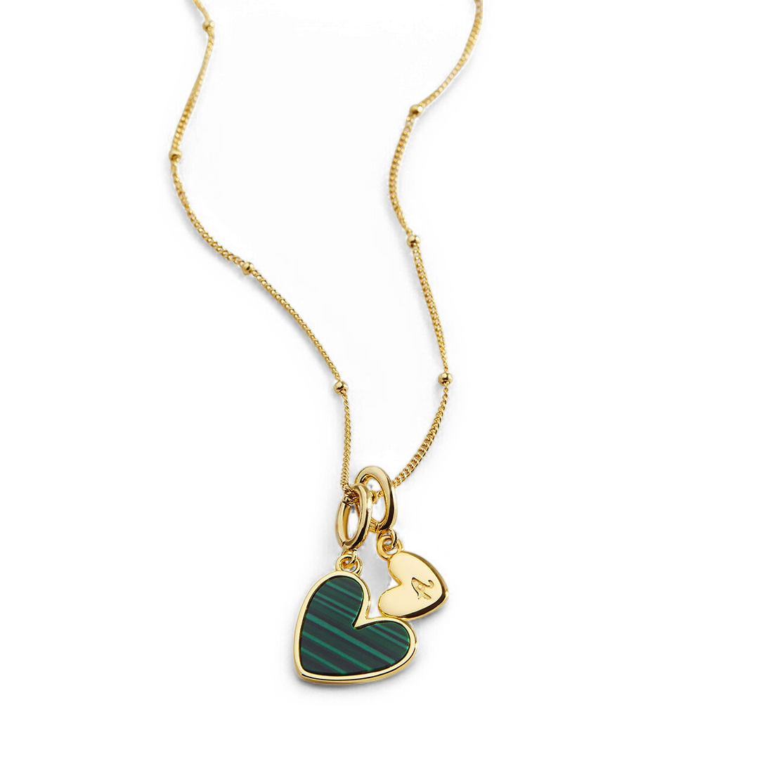 Malachite Heart Initial Necklace