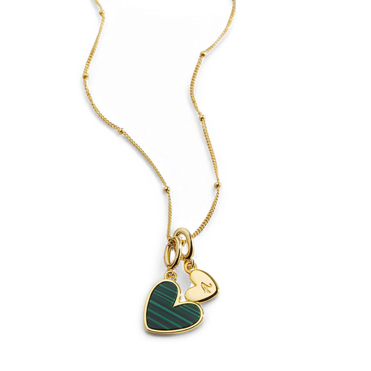 Malachite Heart Initial Necklace
