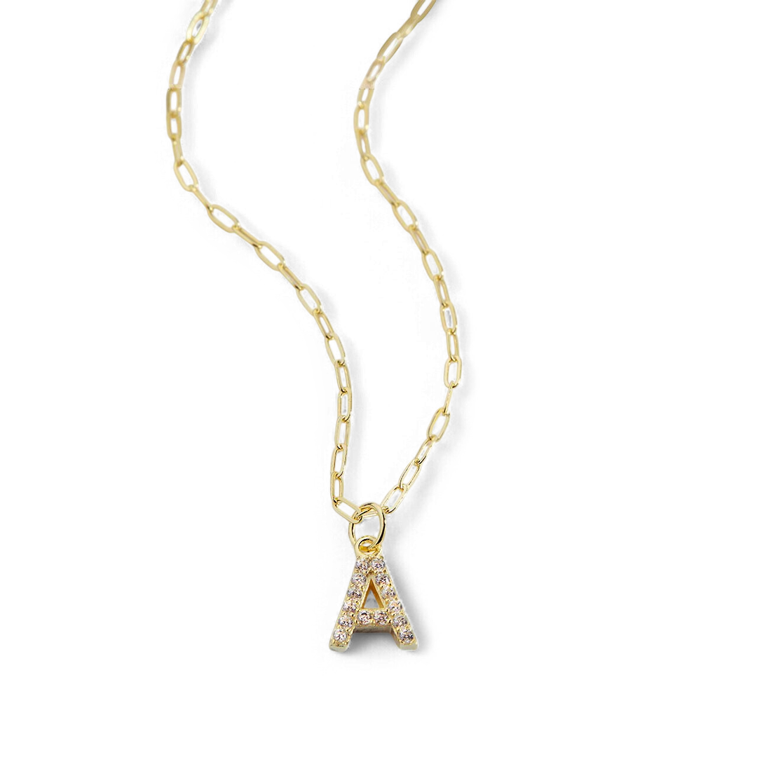 Gold Pavé Uppercase Initial Necklace